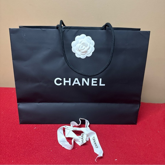 Chanel Empty Paper Black Shopping Bag Rope Handles 17.75X19.75x8” W/White Ribbon - Picture 8 of 8